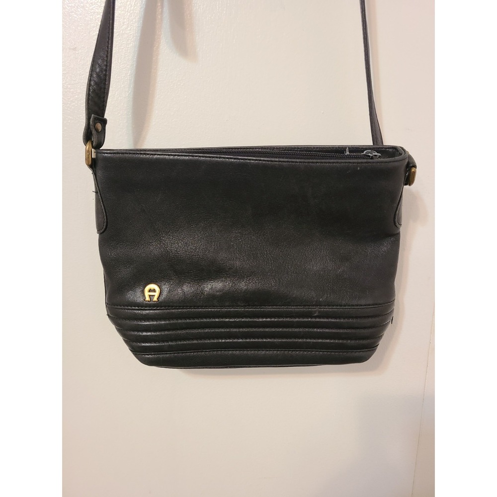 Etienne Aigner Black Leather Crossbody Shoulder Bag Vintage Black